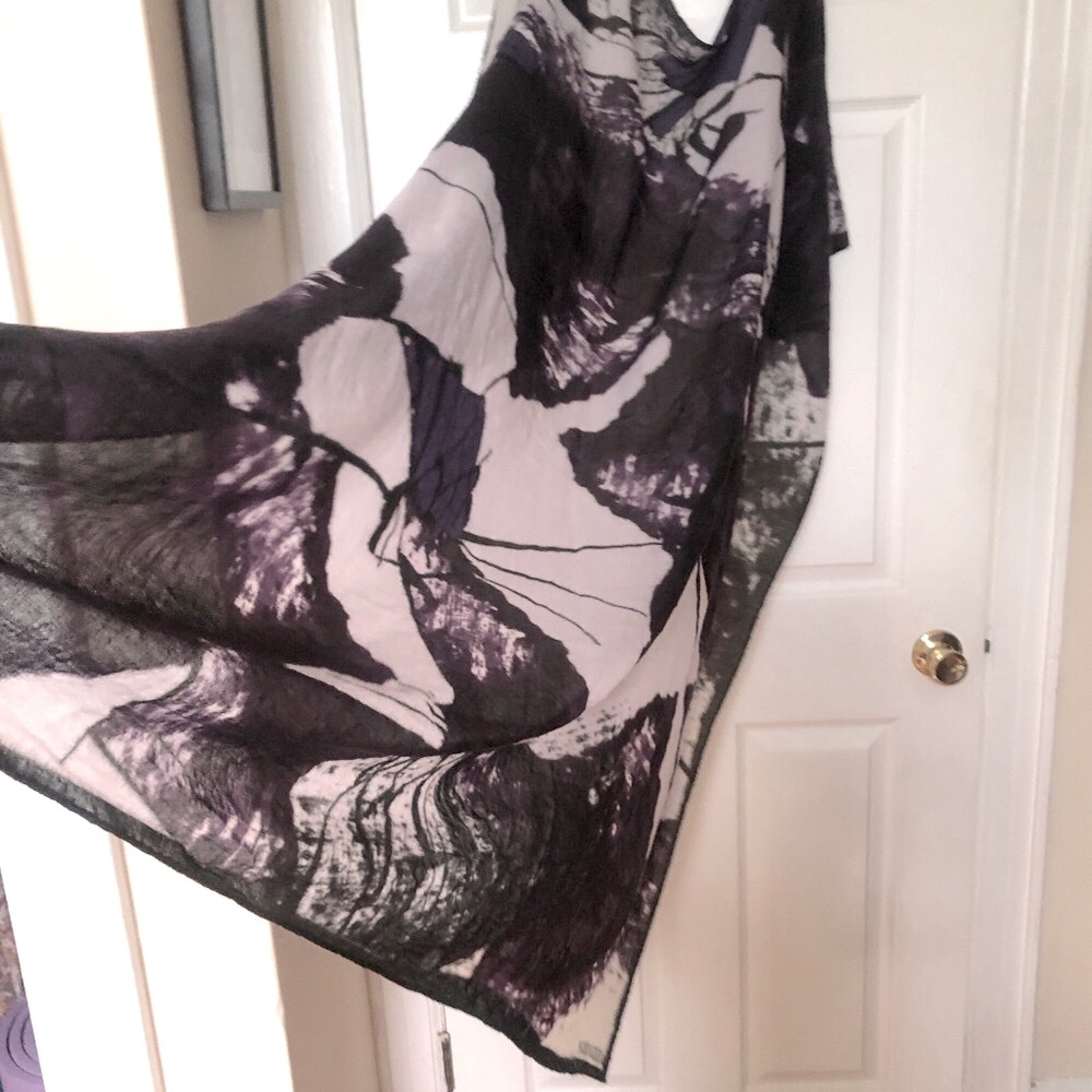 KENZO SHAWL 40" SQUARE WOOL SCARF WRAP Abstract brown purple gray eggplant